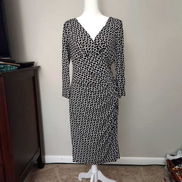 LAUREN by RALPH LAUREN black dress with white chain link pattern size 6 - Picture 2 of 10